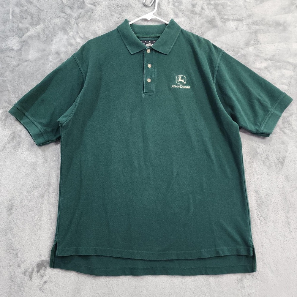 Vintage CYRK John Deere‎ Polo Shirt Mens XL Green Pique Cotton Embroidered Logo